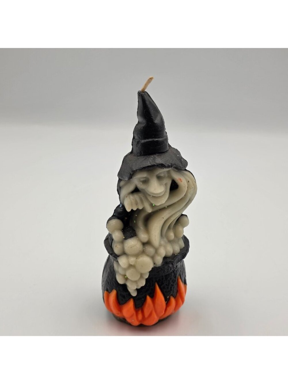 Halloween Witch Candle 6" Black Orange Cauldron Novelty Figural Unburned